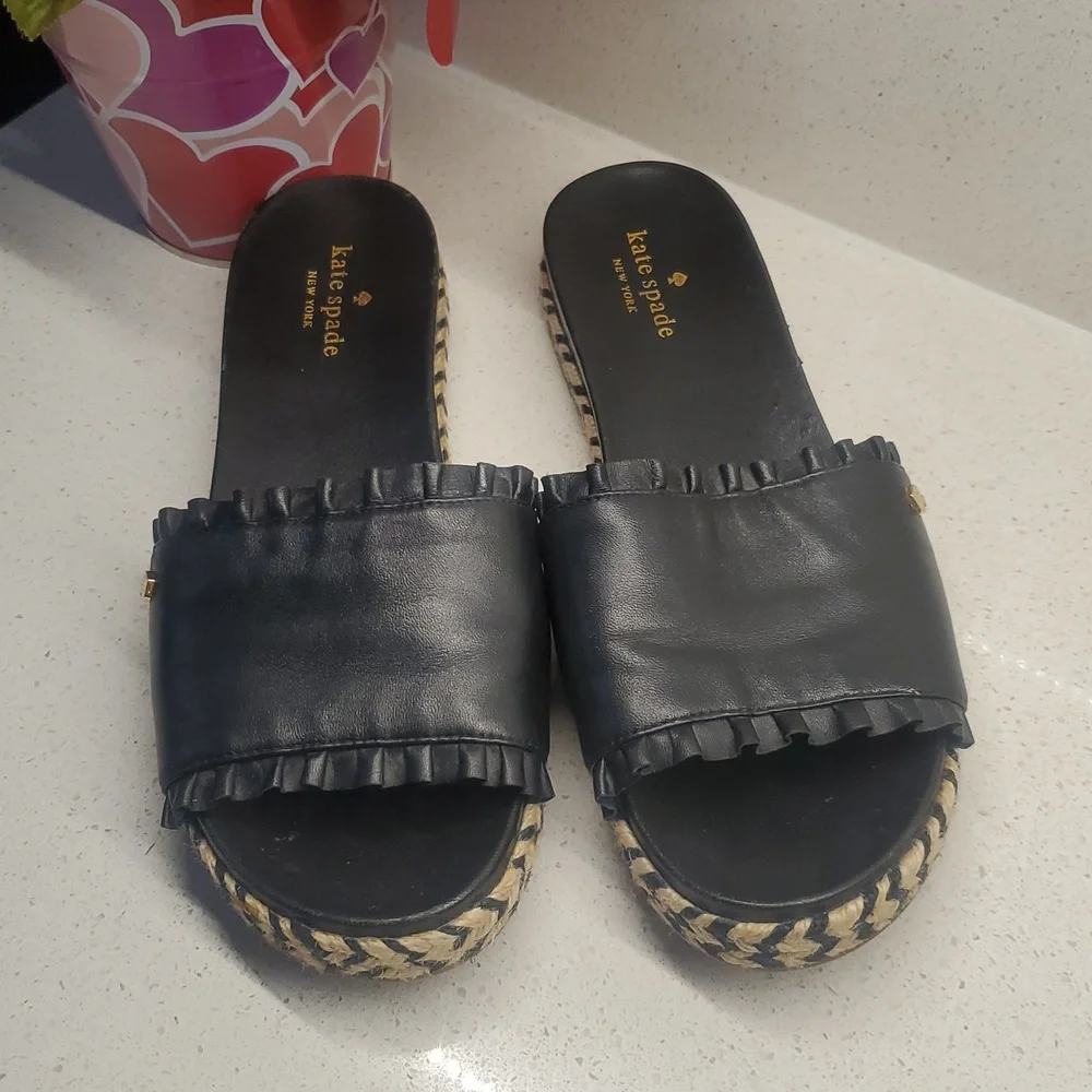 KATE SPADE Sahara Black Espadrille Slides